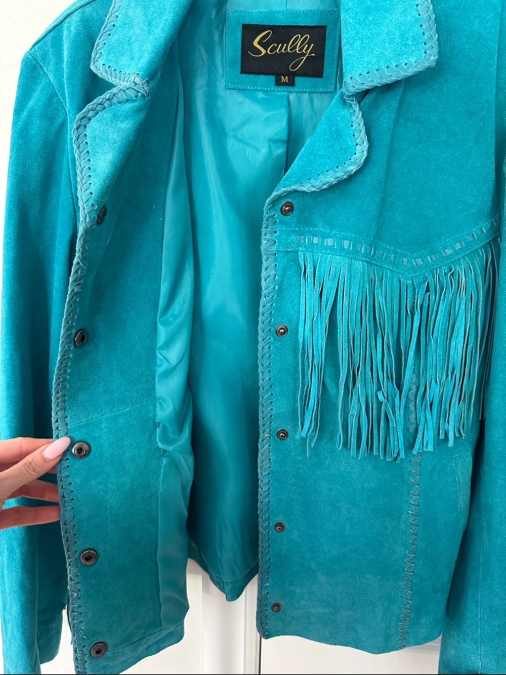 Scully Teal Suede Leather Fringe Western Jacket - Picture 14 of 16